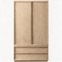 Armoire en bois de chêne massif à 2 portes et 2 tiroirs, sans poignées, style nordique minimaliste, pour chambre à coucher, appartement, hôtel, usage domestique