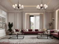 Design de villa Armoire de cuisine Design Design intérieur de villas à haut volume Canapé Hôtel Table à manger Chaise Style français Salon