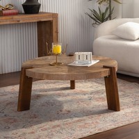 Table basse moderne en bois massif chêne/teck à chevrons avec rangement durable et finition vieillie pour salon et hôtel