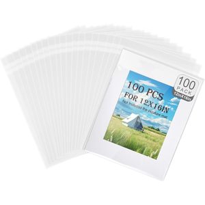 Paquete de 100 Bolsas de Plástico Transparente sin Ácido para Impresiones Artísticas/Fotos/Molduras/Pósters de 12x16, 12 2/5″ x 16″ - Product Image 1