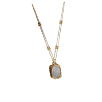 Pendentif Camée Rose Plaqué Or Vintage avec Relief Floral Tendance, Chaîne à Perles Satellite, Bijoux Romantiques Français Style Cottagecore pour Femme