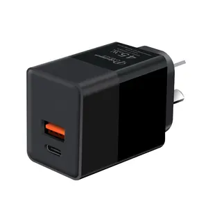 Pengisi daya Cepat pd gan, warna hitam aus dinding dua port Tipe c usb a qc3.0 4.0 45w untuk ponsel australia au plug pengisi daya Cepat adaptif