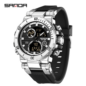 Sanda 6175 Electronic Dual Display <b>Digital</b> <b>Watch</b> with Stop <b>Watch</b> & Alarm Silicone Strap <b>Waterproof</b> Outdoor Sport Men's <b>Watch</b> - Product Image 4