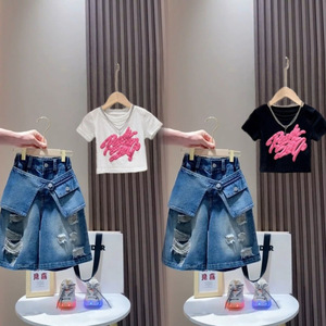 Completo Estivo per <span class=keywords><strong>Ragazze</strong></span> in Stile Coreano, Set Due Pezzi con Top a Maniche Corte e Pantaloncini in Cotone Imbottito per Bambine Più Grandi - Product Image 4