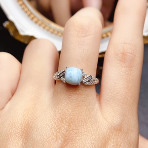 Anillo de Larimar Natural, Plata de Ley 925, Piedra Azul Caribeña, Joyería con Diseño de Olas Oceánicas para Mujer, Cristal Curativo al por Mayor - Product Image 4