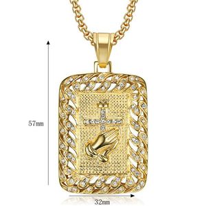Hip Hop Gold Plated Buddha Hand Cross Pendant Necklace With Diamond Inlay For Everyday Wear - Product Image 5
