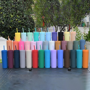 Custom Logo Sublimation Double Plastic Straight Straw Cup 450ml 16oz Fashion Beverage Cups