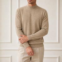 Pull en maille personnalisé pour homme en mélange cachemire et laine, col semi-montant, couleur unie avec contraste au dos, chaud, OEM ODM, usine source, vente en gros
