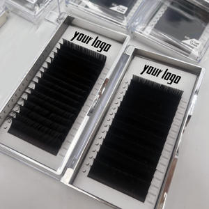 Marque privée cachemire noir mat léger extensions de cils individuels facile ventilateur soie 17mm longueur CC Curl fournitures de gros - Product Image 5