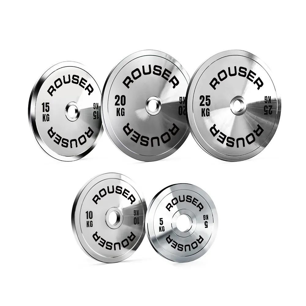 Rouser Fitness Zilveren Chroom Staal Gewichtsplaten Galvaniseren Gewichtheffen Powerlifting Barbell Plaat Voor Krachttraining