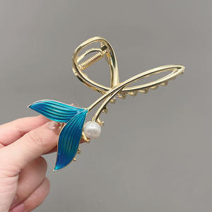 Grande épingle <span class=keywords><strong>à</strong></span> cheveux en métal bleu en forme de queue de poisson avec fermoir, pour l'arrière de la tête, style simple et élégant - Product Image 4