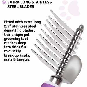 Peine desenredante para mascotas con logotipo personalizado, herramienta de peinado para perros y gatos con cuchillas de seguridad de acero de 2.5 pulgadas de largo - Product Image 3