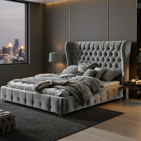 Cadre de lit rembourré double couche réglable pleine grandeur avec rangement, design moderne, structure en chêne avec tissu gris pour chambre à coucher
