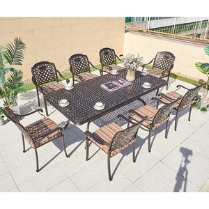 Tốt Nhất Bán 9 Mảnh Hiên Vườn Ăn Đặt Đồ Nội Thất Ngoài Trời Patio Đúc Nhôm BBQ Bảng 8 Chỗ Ngồi Ghế - Product Image 5