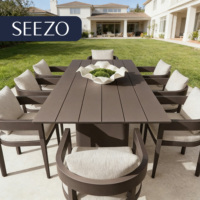 Table Basse d'Extérieur Moderne Légère en Aluminium pour 8 Personnes, Style Ferme Rurale, Villa, Tables et Chaises Imperméables avec Coussins