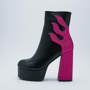 Botines de Plataforma para Mujer con Punta Redonda y Diseño de Retazos Brillantes, Botines de Tobillo con Cremallera Lateral y Tacón Grueso Alto, Zapatos Personalizados - Product Image 3