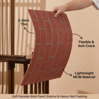 Panneau mural extérieur flexible en pierre moderne, imperméable et ignifuge, carreaux de revêtement extérieur en céramique souple rouge imitation brique pour la maison