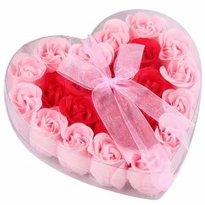 24pcs perfumada en forma de corazón de baño jabón Rosa flor flores en caja de regalo cajas de ramo de boda de Día de San Valentín de hierbas bebé