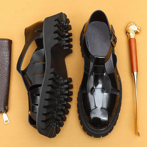 Retro flip-flops for <b>men</b>, summer thick-<b>soled</b> shiny <b>leather</b> business casual <b>shoes</b>, outerwear style ankle boots - Product Image 3