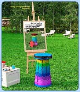 Taburete telescópico plegable para exteriores, taburete de plástico portátil de altura ajustable, para acampar, pescar, barbacoa, silla plegable moderna y sencilla - Product Image 5