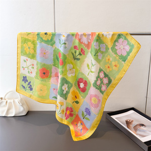 Pañuelo Pequeño con Estampado de <span class=keywords><strong>Flores</strong></span> Coloridas, Pañuelo de Moda para Oficina, Bufanda Decorativa para el Cuello, Chal de Poliéster y Seda, Pañuelos Cuadrados - Product Image 1
