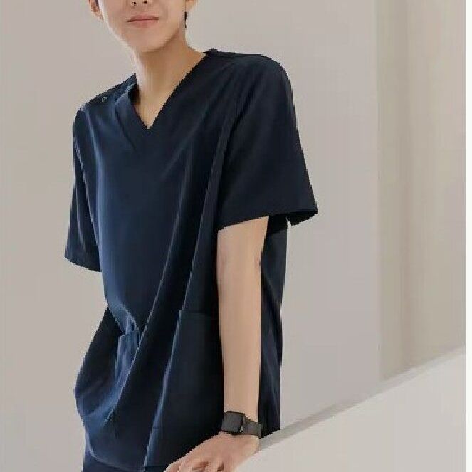 ชุดสูทแขนสั้นผ้ายืดสีน้ำเงินทิเบตสำหรับผู้ชาย