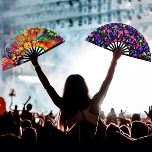 พัดพับลายผีเสื้อ UV ขนาด 33 ซม. พัดเรืองแสง UV สำหรับงาน EDM งานเทศกาลดนตรี งานคลับ - Product Image 4