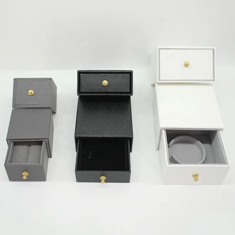 Индивидуальная роскошная упаковка для ювелирных подарков, жесткая бумажная коробка черного и белого цвета в виде ящика для ювелирных изделий