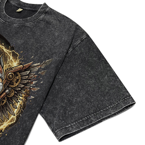 Camisetas de algodón transpirables para hombre, estilo streetwear, con lavado ácido negro, extragrandes, OEM, personalizadas con estampado DTG Steampunk Griffin, para venta al por mayor - Product Image 5