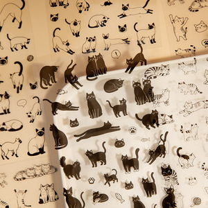 Paquete de 2 pegatinas de PET con diseños de gatos, lindas e impermeables, decoración hecha a mano para tiendas de campaña, collage DIY para la parte trasera del teléfono - Product Image 3