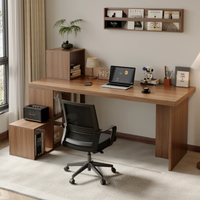 Bureau de travail moderne minimaliste en bois massif avec étagère de rangement, adapté au bureau à domicile ou comme bureau d'ordinateur