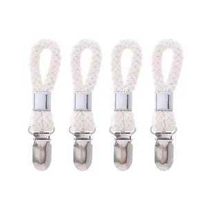 4Pcs Braided Cotton Loop Hanging Clip with Metal Clamp Home Portable Cloth Hanger Towel Clip Bathroom Kitchen Accessories
