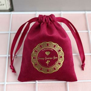 Custom Logo Recyclable Silk Velvet <b>Drawstring</b> Jewelry Pouch Gift Bag with Stamping for Gemstone Rings & Glasses - Product Image 5