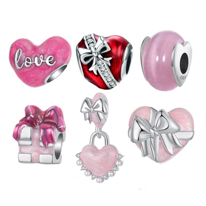 S925 स्टर्लिंग स्लाइवर गुलाबी लाल प्रेम हृदय उपहार महिलाओं के लिए आकर्षक आकर्षण मोती मोती मोती - Product Image 1