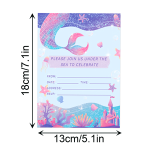 Huancai sirène fête Invitations 12 pièces cartes de voeux avec enveloppes sceau autocollants violet pour enfants fête d'<span class=keywords><strong>anniversaire</strong></span> fournitures - Product Image 2