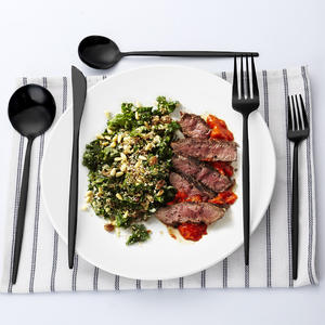 Ensemble de couverts de luxe en acier inoxydable argenté, couteau, cuillère, fourchette, ensemble de couverts, vente en gros - Product Image 6