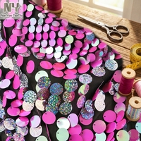 Tissu à paillettes Nanyee Textile 18MM, grand cercle rond, rose fluo et argent, points laser