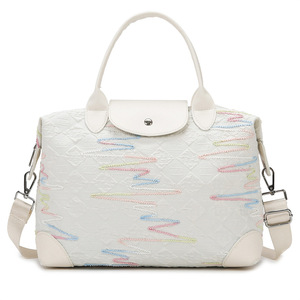 Sacs de voyage originaux en toile Oxford imperméables, grande capacité, avec fermeture éclair et motif lettres, sacs fourre-tout décontractés pour le sport - Product Image 4