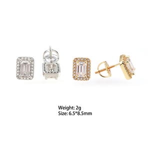 Pendientes de tuerca de moissanita con corte <span class=keywords><strong>esmeralda</strong></span> estilo hip hop, chapados en plata 925, con cierre de rosca, elegantes, <span class=keywords><strong>para</strong></span> mujer, de Kaleido Wholesale - Product Image 6