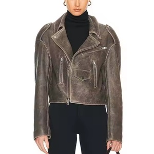 OEM Custom Autumn <b>Jackets</b> for Women Street Hip-Hop Women <b>Jackets</b> Vintage Acid Wash Leather <b>Short</b> <b>Jacket</b> - Product Image 1