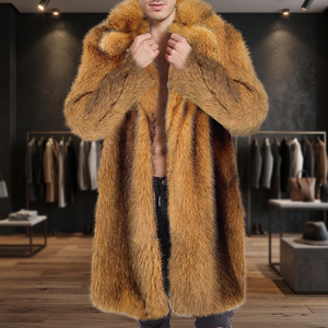 Wholesale Plus Size <b>Men's</b> Waterproof OEM Fox Fur <b>Poncho</b> Overcoat with Pattern Trench Wool Shell Parkas Reversible - Product Image 3