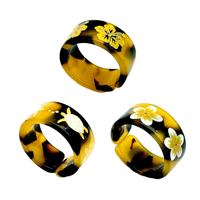 Ensemble de bagues classiques en écaille de tortue pour femmes, 3 pièces, style plage hawaïenne du Pacifique, imprimé tortue de mer et fleur de frangipanier, bijoux pour mariages