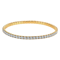 Gelang Tenis Elastis Bahan Stainless Steel 304 Berlapis Emas dengan Satu Baris Zirkonia Kubik, Dapat Disesuaikan, Tahan Air