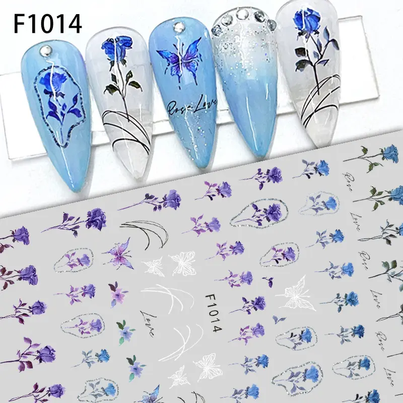 High quality F1005 to F1016 flower butterfly nail art sticker manicure spring designs press on nail glue gel nail stickers