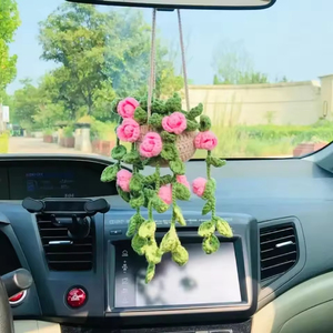 Lindas Plantas Tejidas a Crochet en Maceta con Accesorios de Espejo Tejidos a Mano, Adorno Colgante Decorativo de Lana para Espejo Retrovisor de Coche - Product Image 5