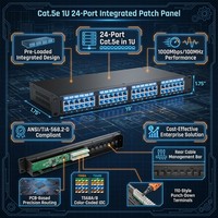 Panneau de brassage Ethernet horizontal Cat.5e 24 ports non blindé intégré 1U 19 pouces pour montage en rack