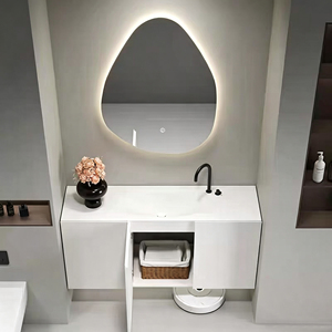 Ensemble de meubles de salle de bain minimalistes avec vasque intégrée en céramique, lavabo et unité d'évier. - Product Image 4