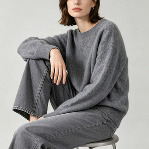 Atacado Suéter Feminino de Lã Escovada para Outono Inverno, Malha Gola Redonda, Cores Variadas, Clássico de Lã Caxemira - Product Image 3