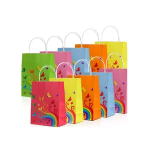 Regenboog Vlinder Ontwerp Papieren Zakken Met Handvatten 6 Kleuren Ideaal Voor Gift Behandelen Gunsten Tea Party