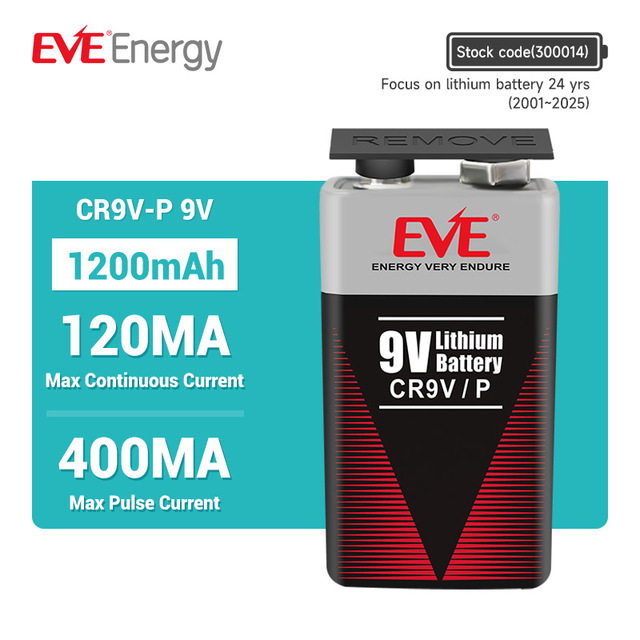 EVE CR9V Primary Lithium Batteries 9V 1200mAh High Capacity Quality and Temperature Smoke Alarm Limno2 9 Volt Battery